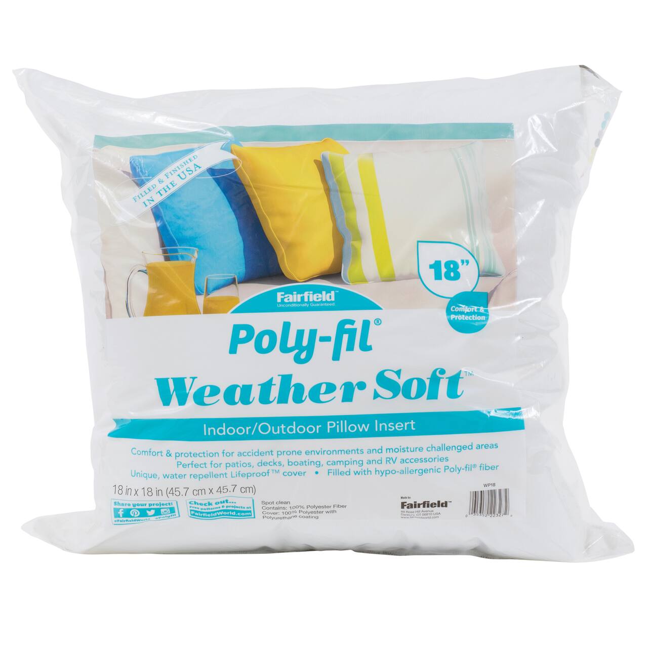 Poly-Fil® Weather Soft™ Indoor/Outdoor Pillow Insert, 18 x 18